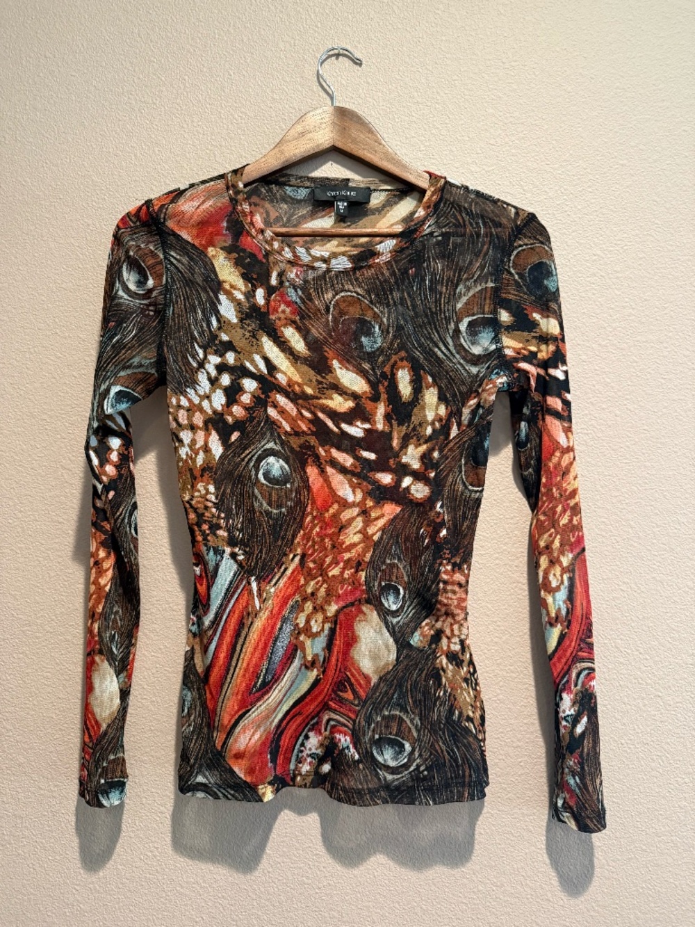 Karen Kane, Semi Sheer, Stretchy Crewneck Top, Women's M